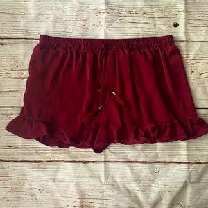 Satin Tie-Front Ruffle Hem Shorts